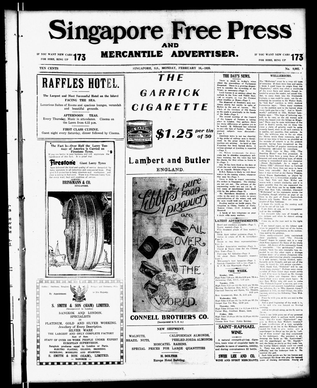 Miniature of Singapore Free Press and Mercantile Advertiser 16 February 1920