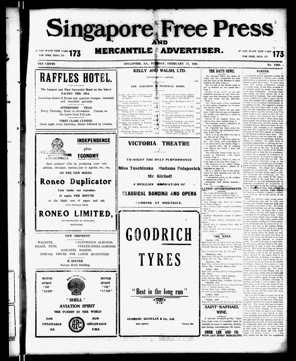 Miniature of Singapore Free Press and Mercantile Advertiser 17 February 1920