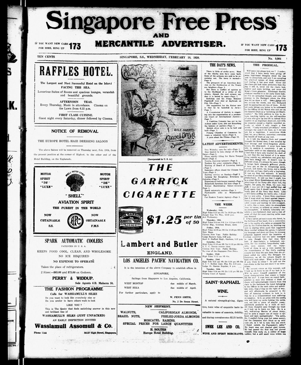 Miniature of Singapore Free Press and Mercantile Advertiser 18 February 1920