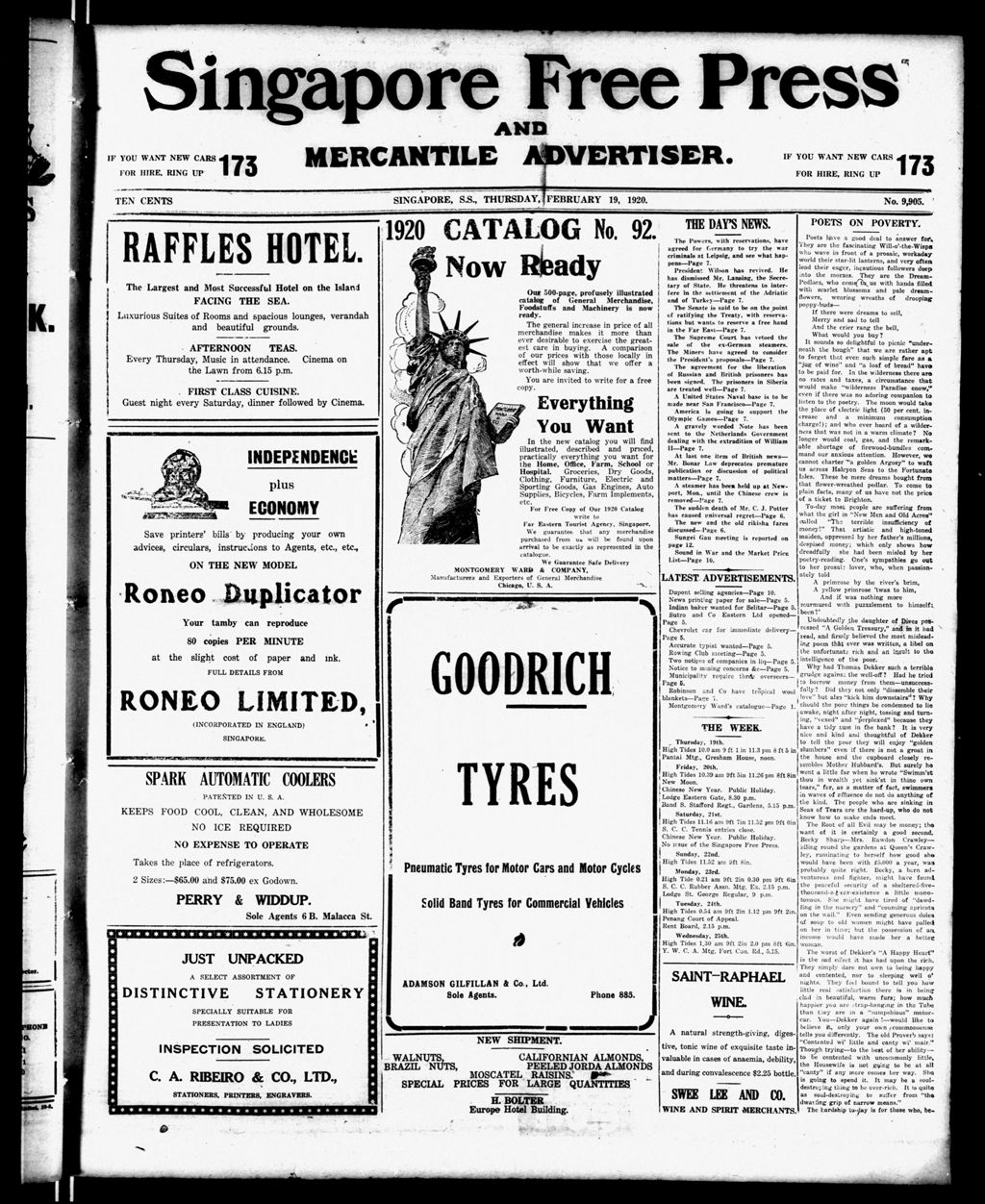 Miniature of Singapore Free Press and Mercantile Advertiser 19 February 1920