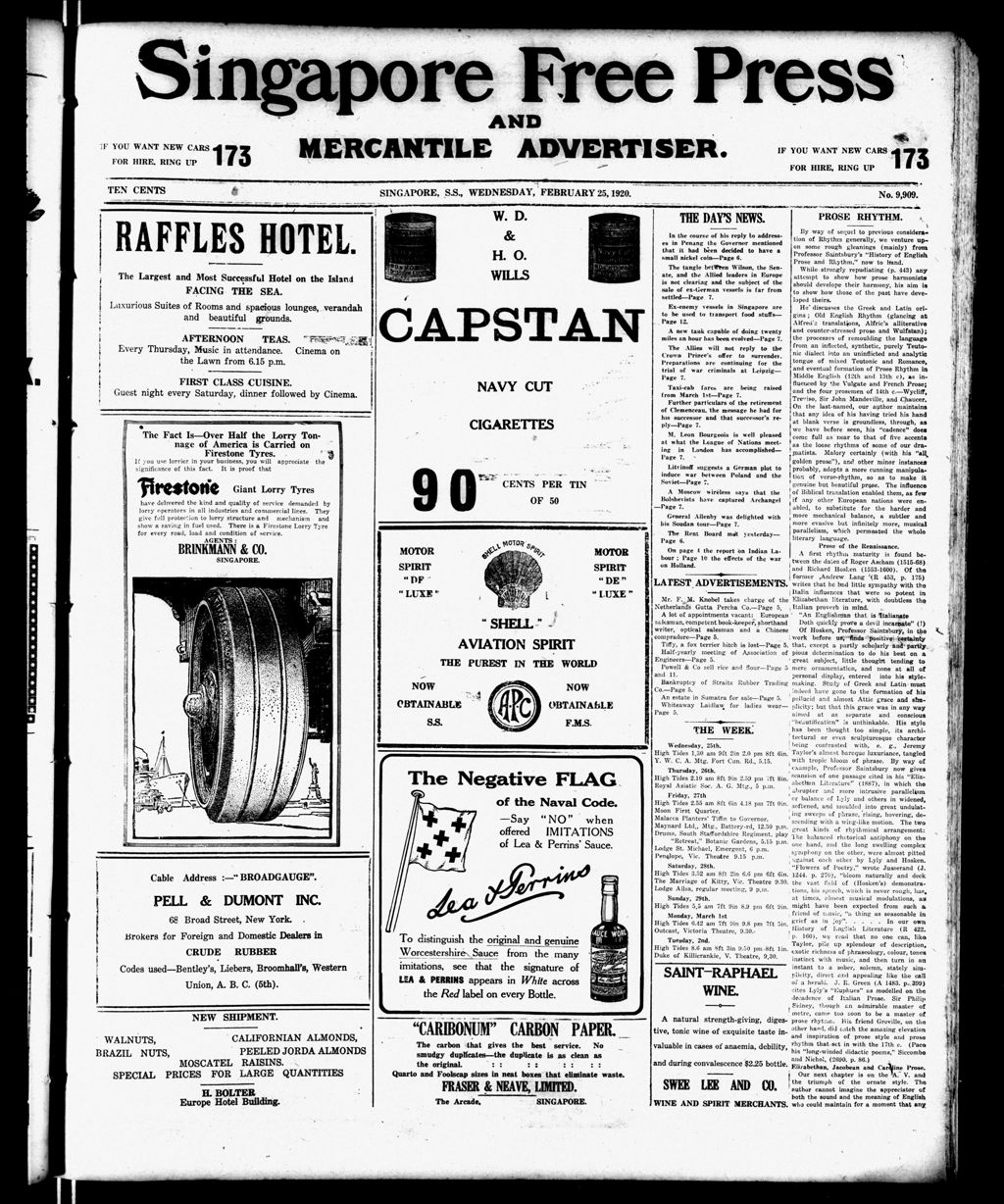 Miniature of Singapore Free Press and Mercantile Advertiser 25 February 1920