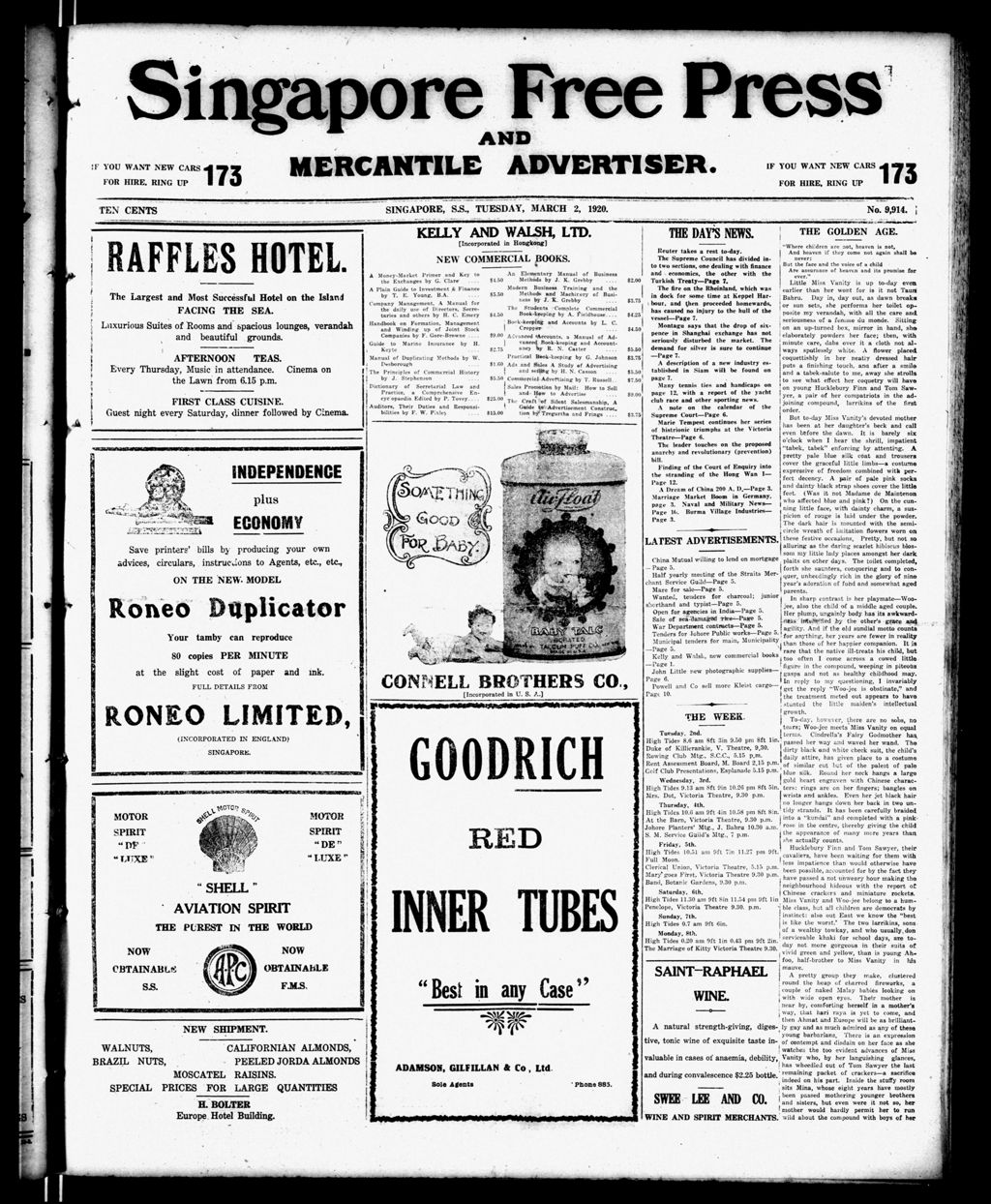 Miniature of Singapore Free Press and Mercantile Advertiser 02 March 1920