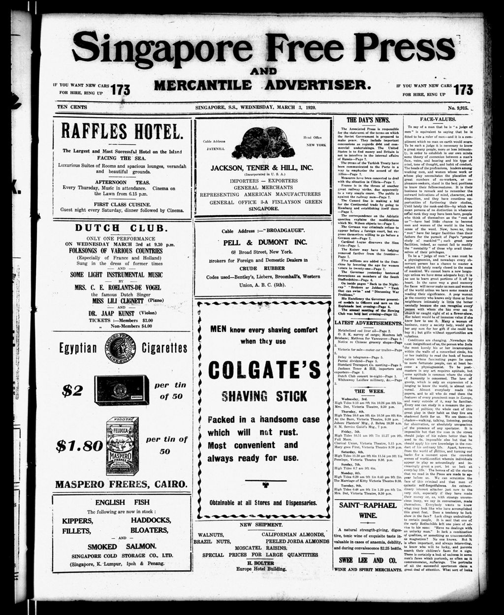 Miniature of Singapore Free Press and Mercantile Advertiser 03 March 1920