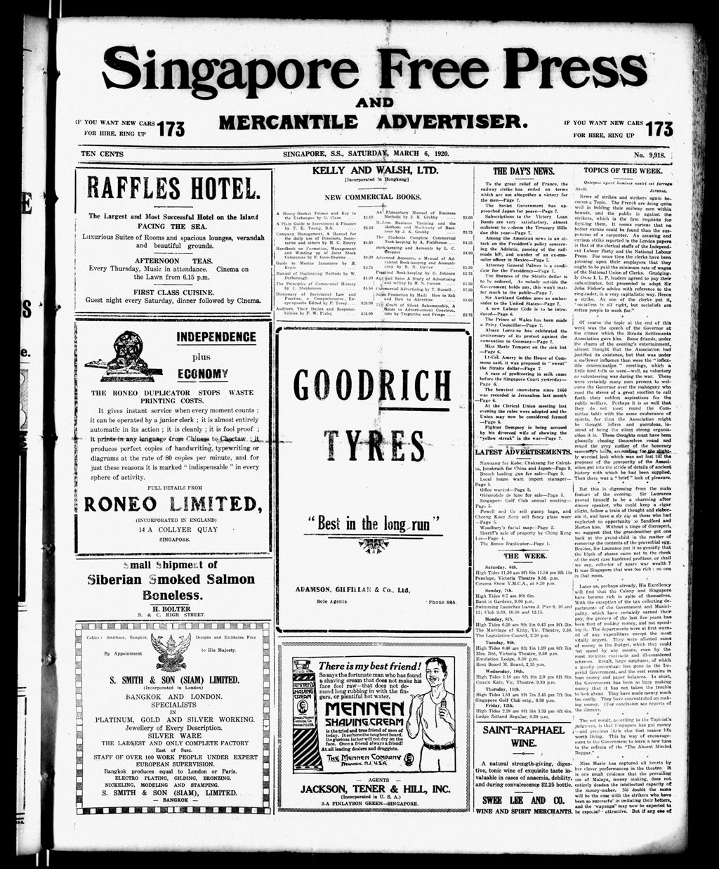 Miniature of Singapore Free Press and Mercantile Advertiser 06 March 1920