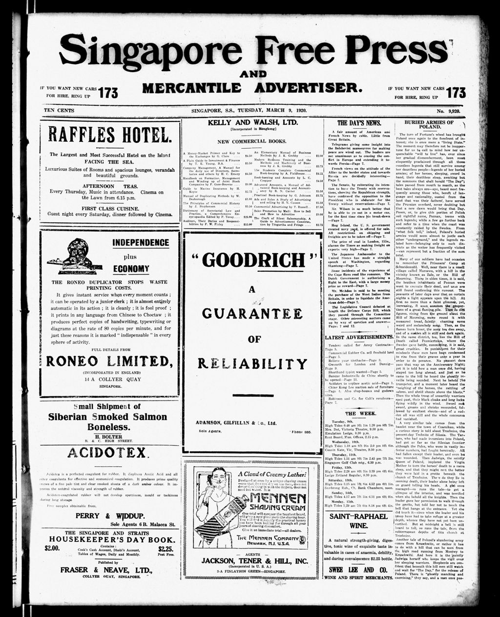 Miniature of Singapore Free Press and Mercantile Advertiser 09 March 1920