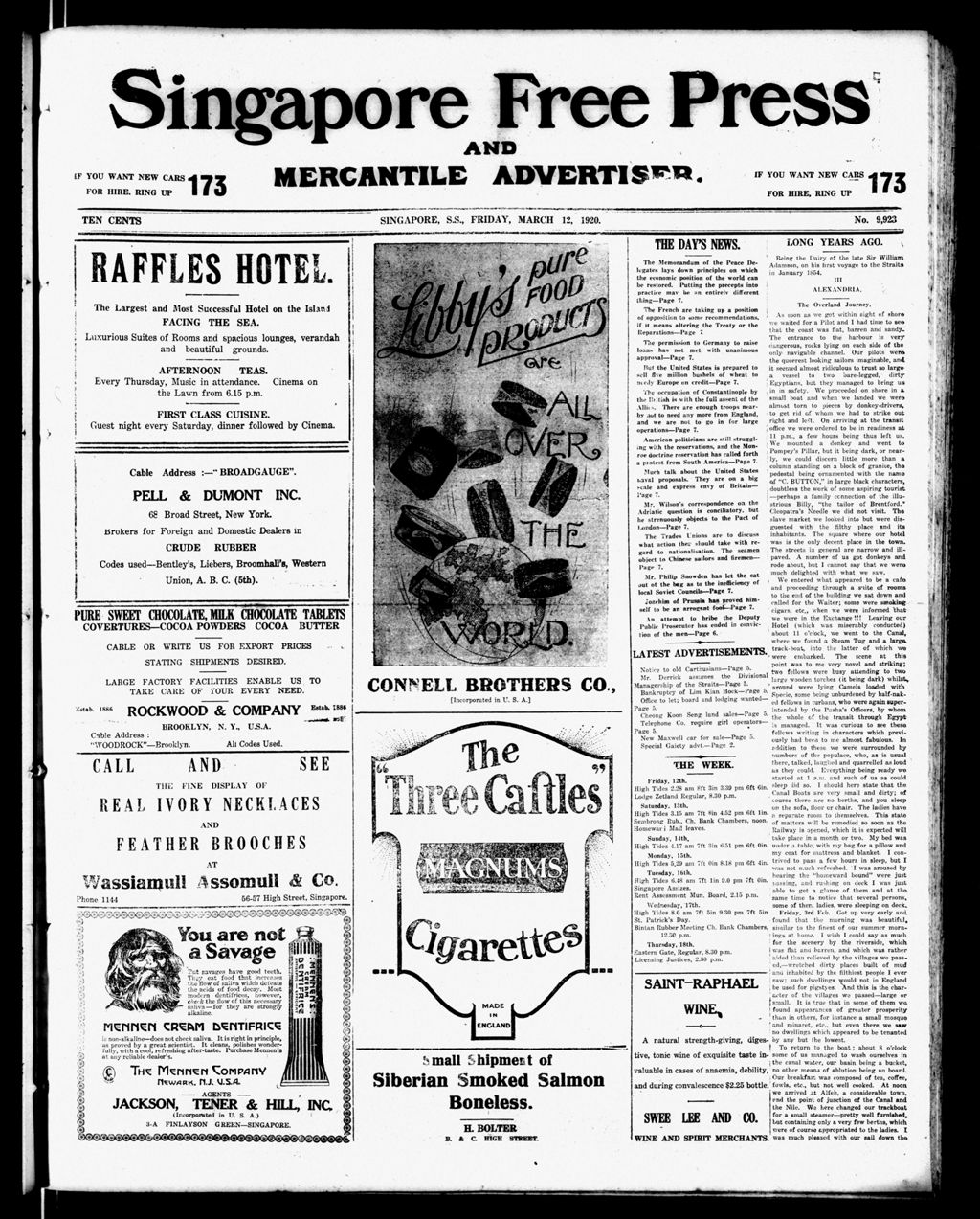 Miniature of Singapore Free Press and Mercantile Advertiser 12 March 1920