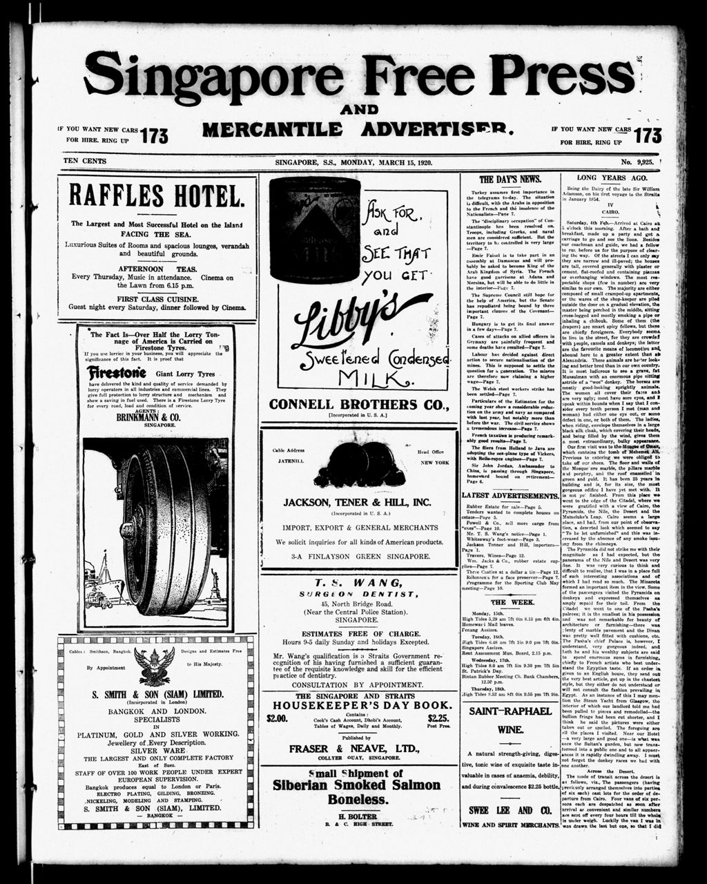 Miniature of Singapore Free Press and Mercantile Advertiser 15 March 1920