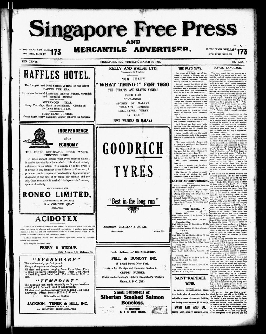 Miniature of Singapore Free Press and Mercantile Advertiser 16 March 1920