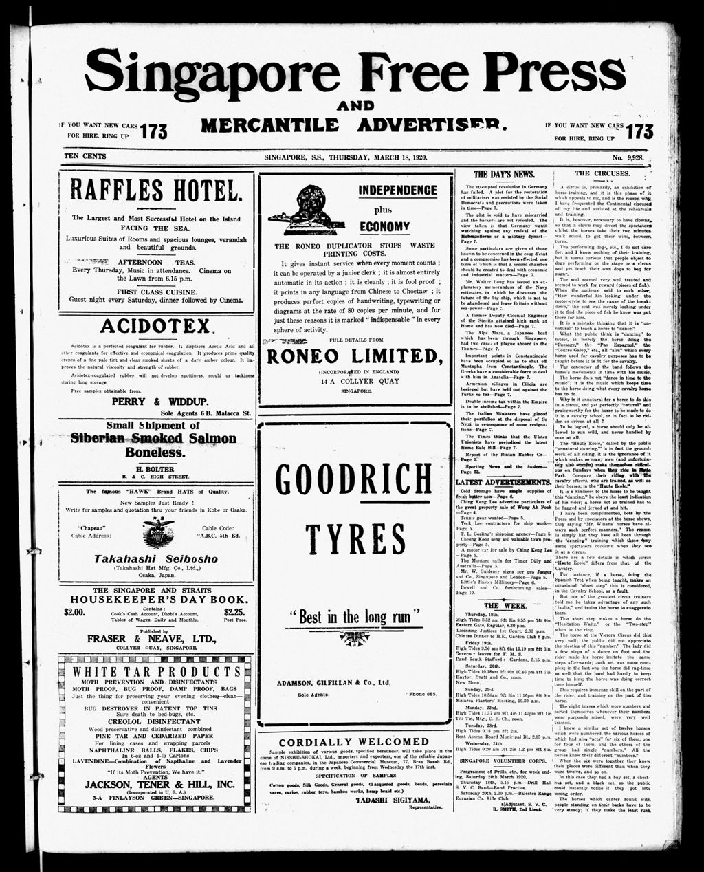 Miniature of Singapore Free Press and Mercantile Advertiser 18 March 1920