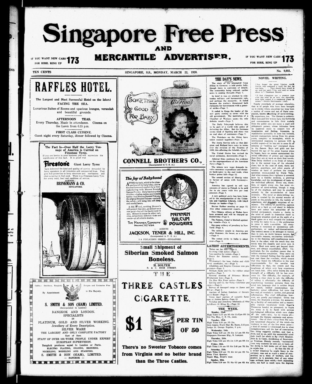 Miniature of Singapore Free Press and Mercantile Advertiser 22 March 1920