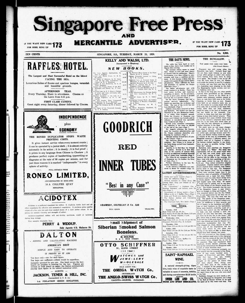 Miniature of Singapore Free Press and Mercantile Advertiser 23 March 1920