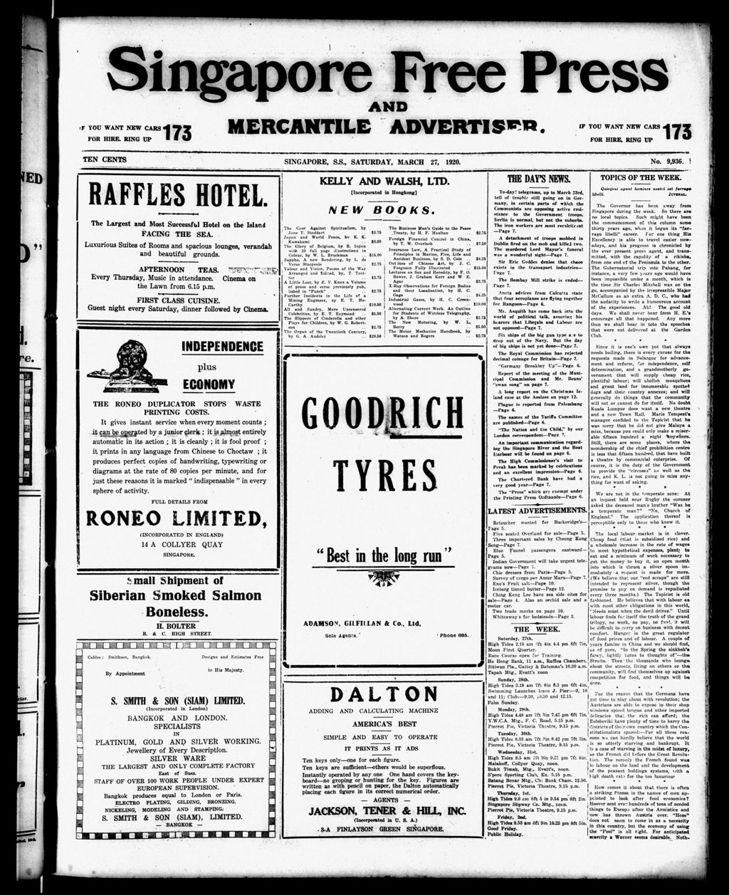 Miniature of Singapore Free Press and Mercantile Advertiser 27 March 1920