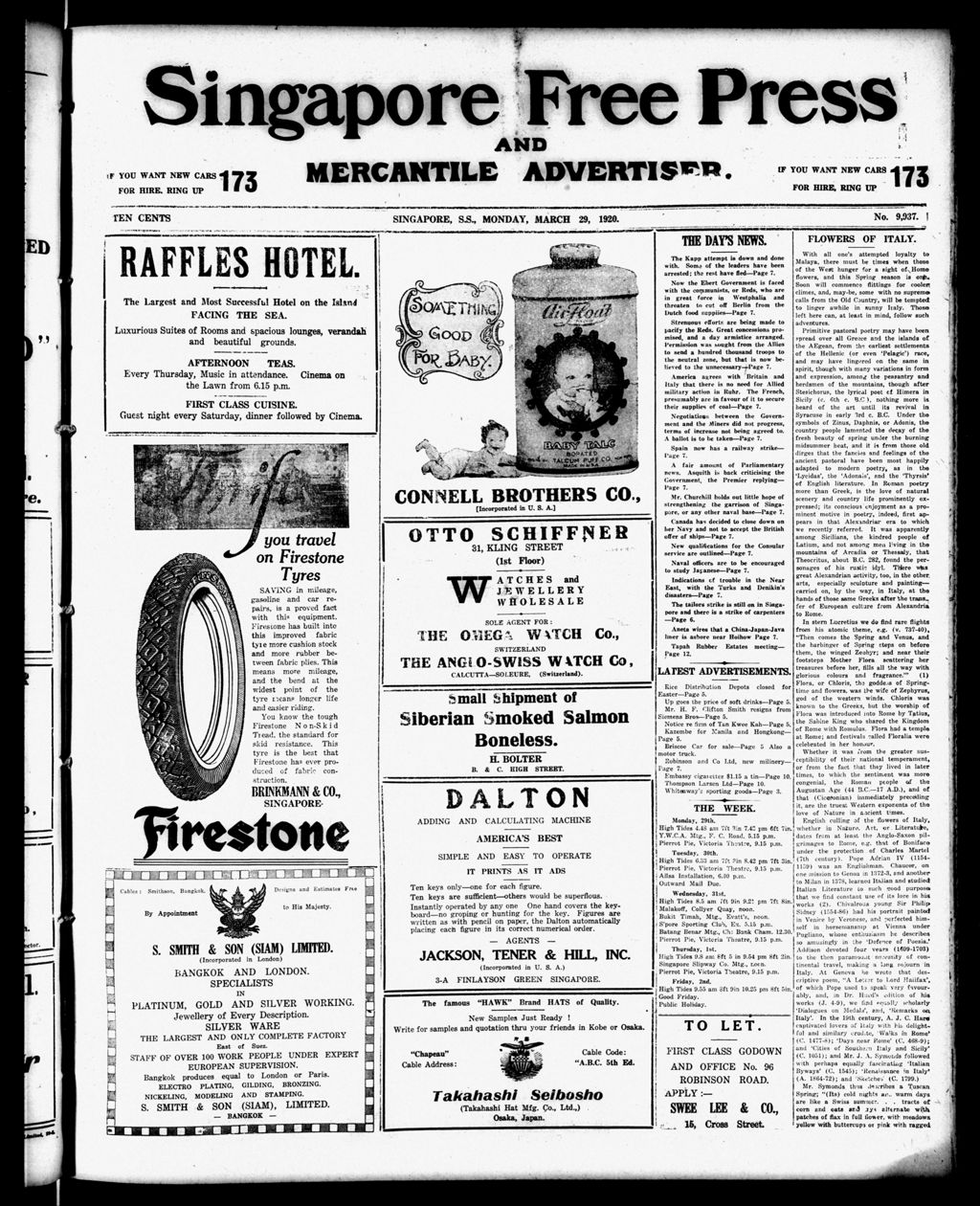 Miniature of Singapore Free Press and Mercantile Advertiser 29 March 1920