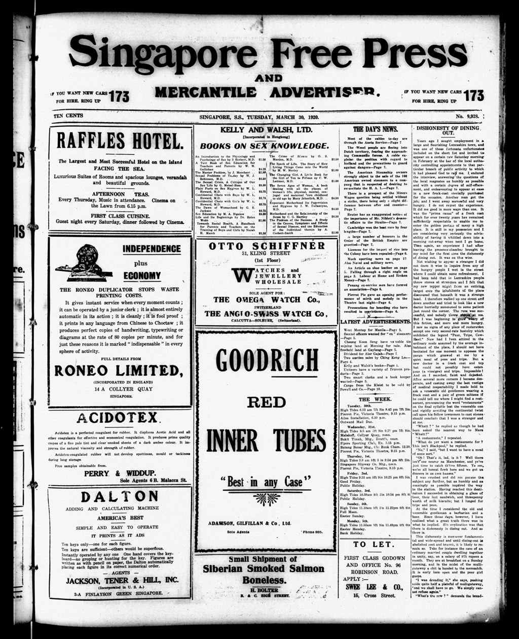 Miniature of Singapore Free Press and Mercantile Advertiser 30 March 1920