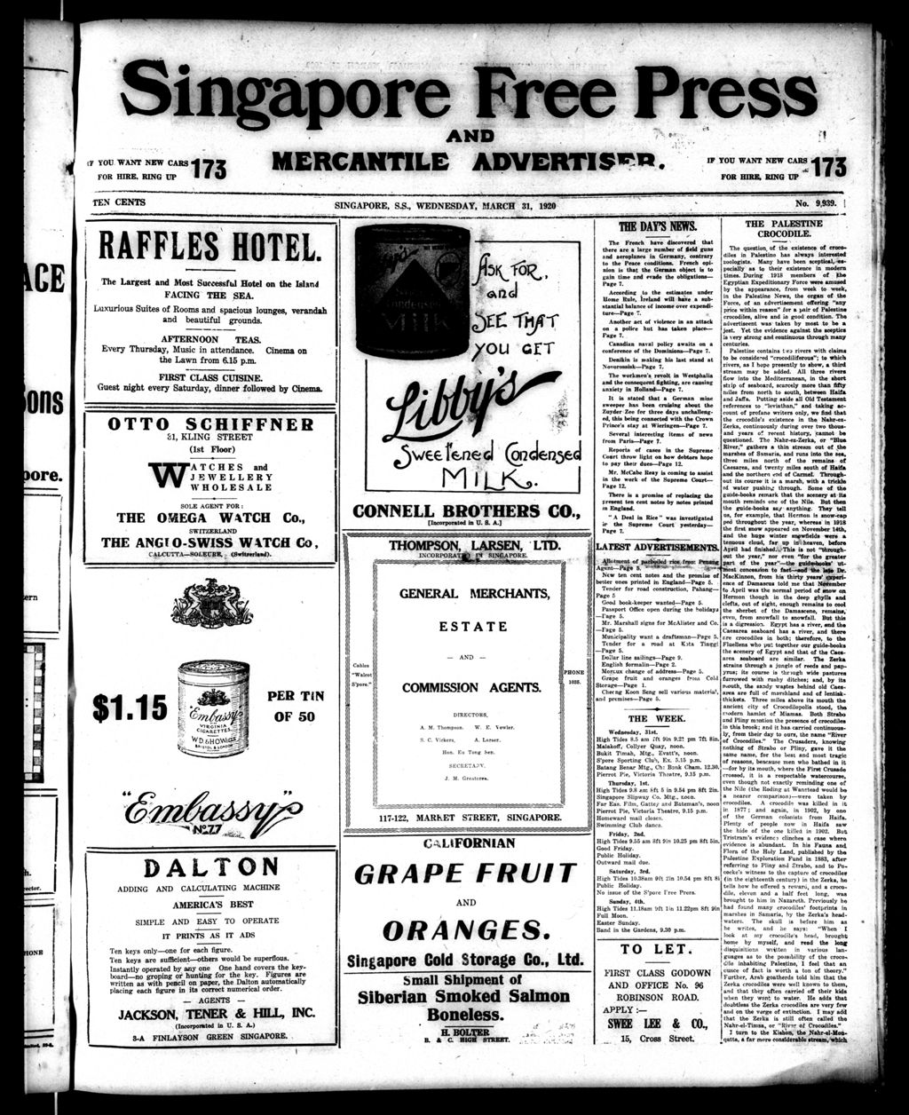 Miniature of Singapore Free Press and Mercantile Advertiser 31 March 1920