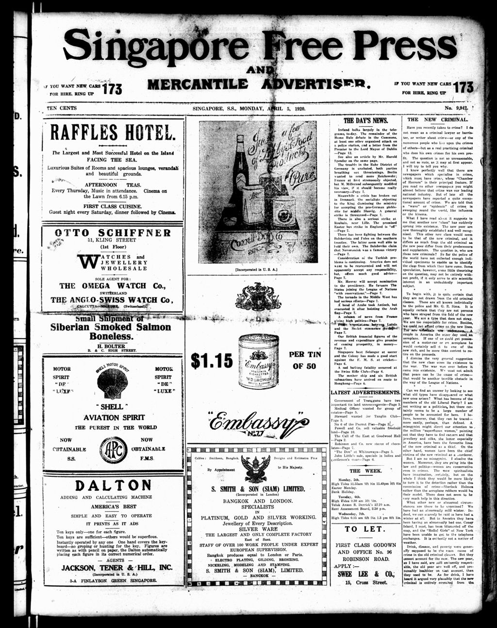 Miniature of Singapore Free Press and Mercantile Advertiser 05 April 1920