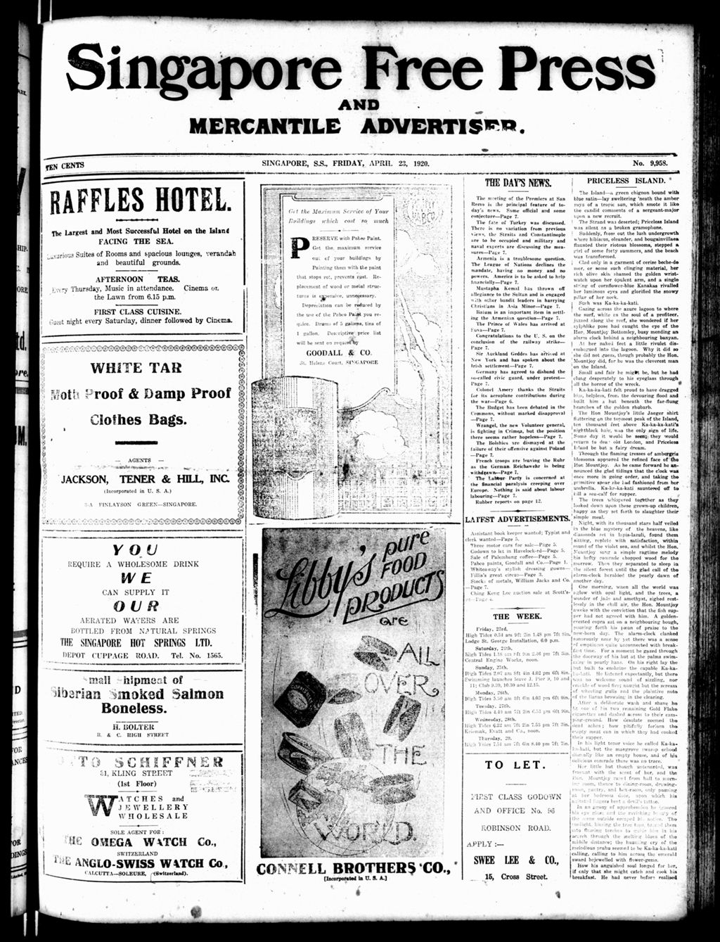 Miniature of Singapore Free Press and Mercantile Advertiser 23 April 1920