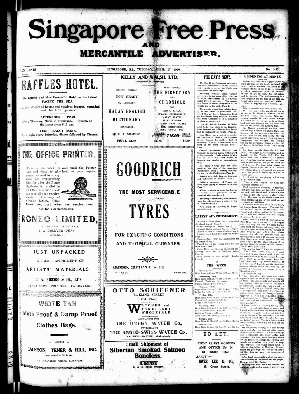 Miniature of Singapore Free Press and Mercantile Advertiser 27 April 1920