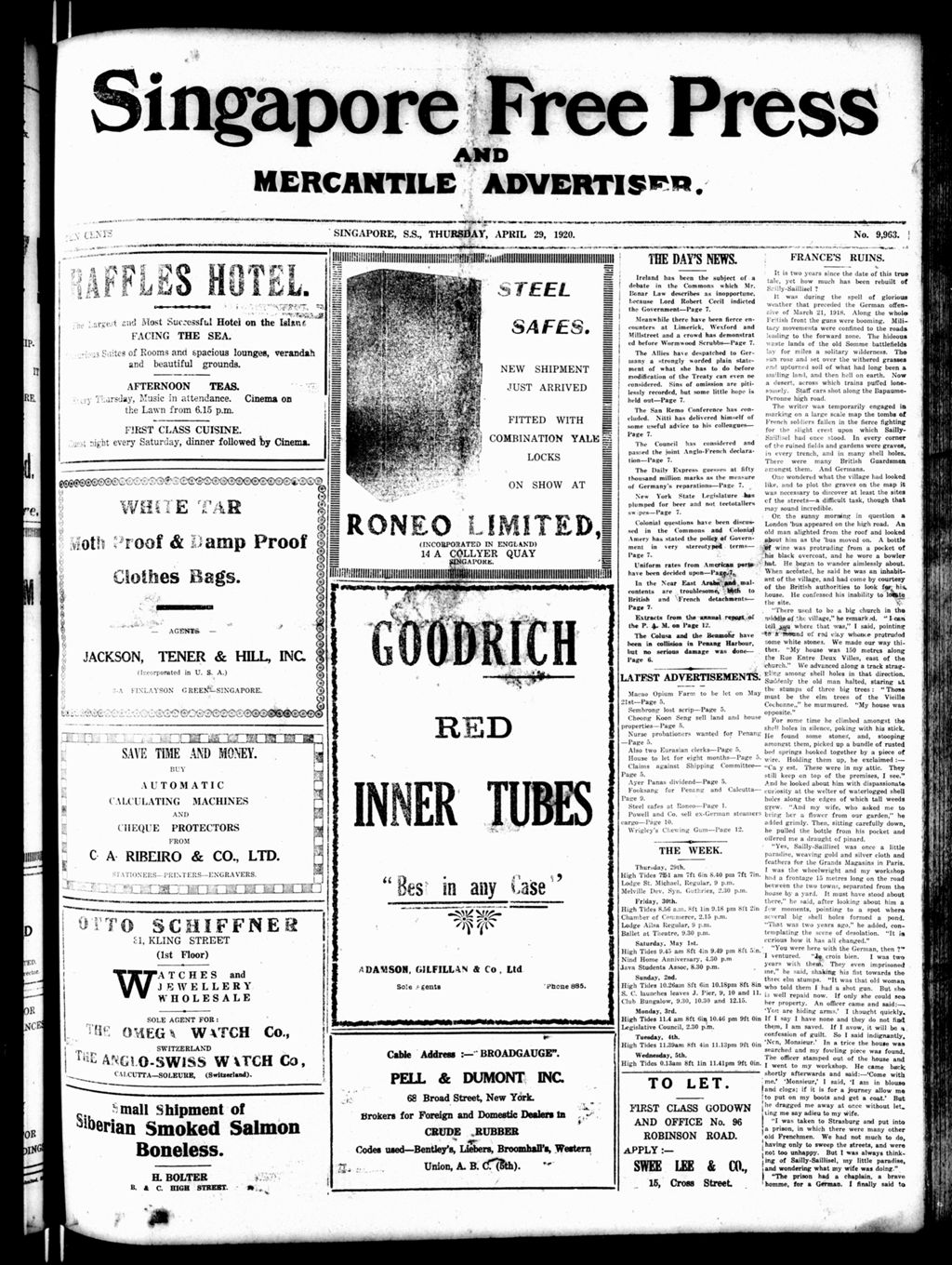 Miniature of Singapore Free Press and Mercantile Advertiser 29 April 1920