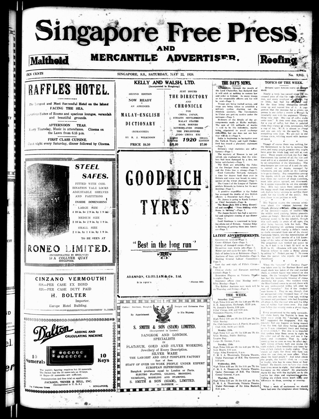 Miniature of Singapore Free Press and Mercantile Advertiser 22 May 1920