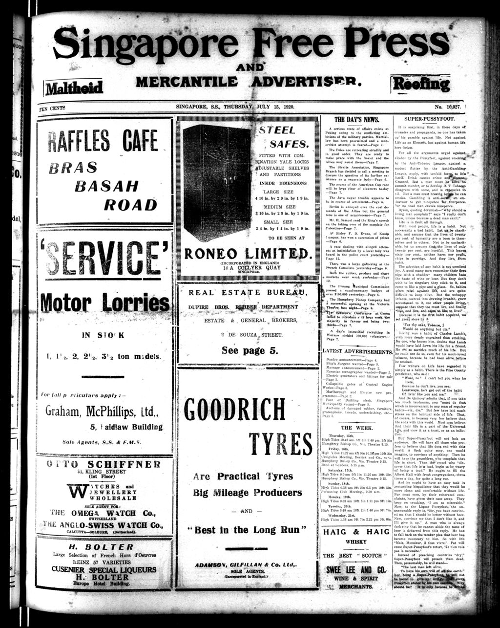 Miniature of Singapore Free Press and Mercantile Advertiser 15 July 1920