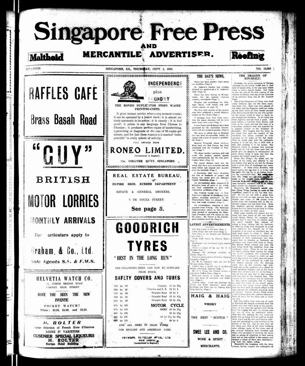 Miniature of Singapore Free Press and Mercantile Advertiser 02 September 1920