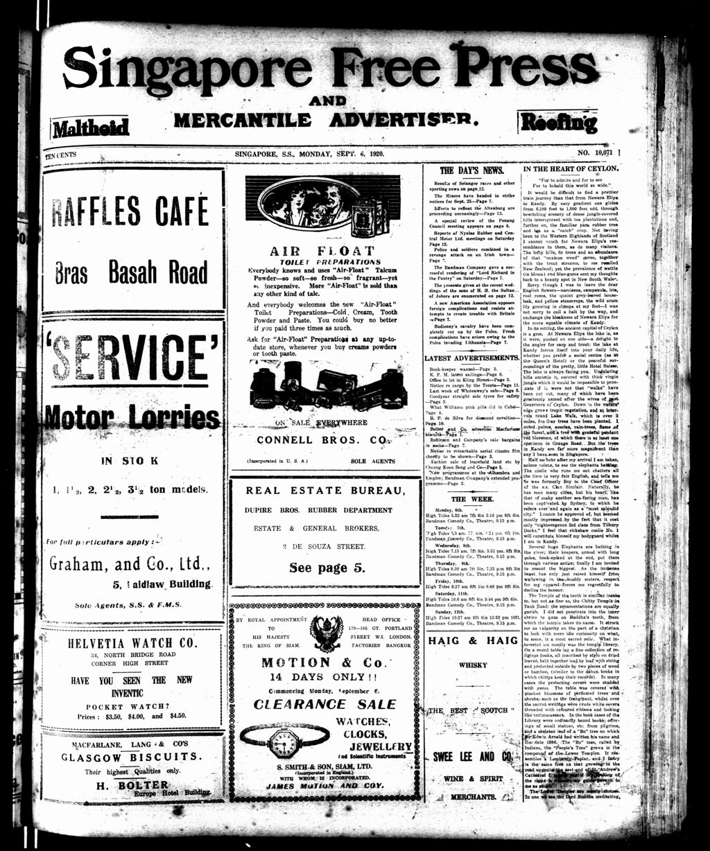 Miniature of Singapore Free Press and Mercantile Advertiser 06 September 1920