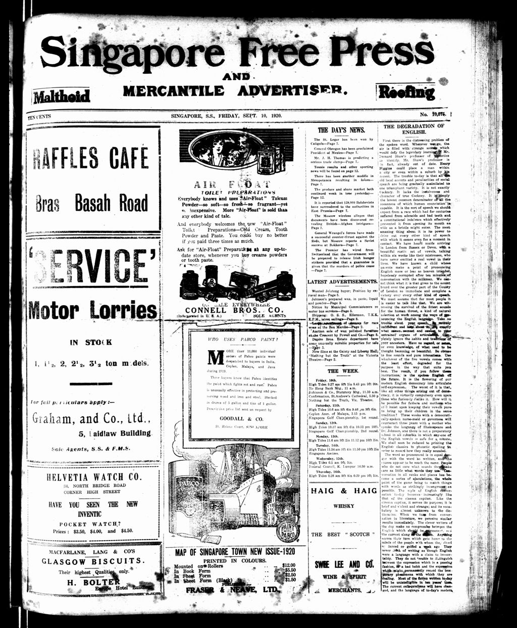 Miniature of Singapore Free Press and Mercantile Advertiser 10 September 1920