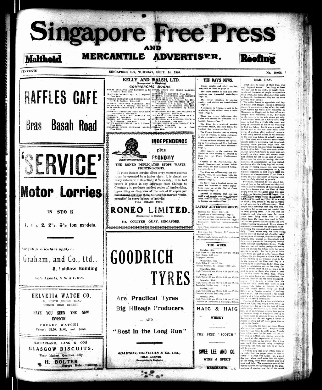 Miniature of Singapore Free Press and Mercantile Advertiser 14 September 1920