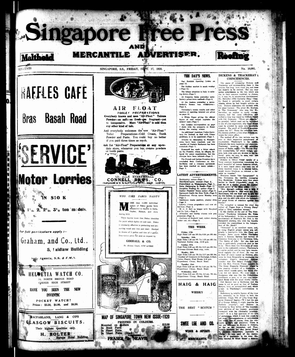 Miniature of Singapore Free Press and Mercantile Advertiser 17 September 1920