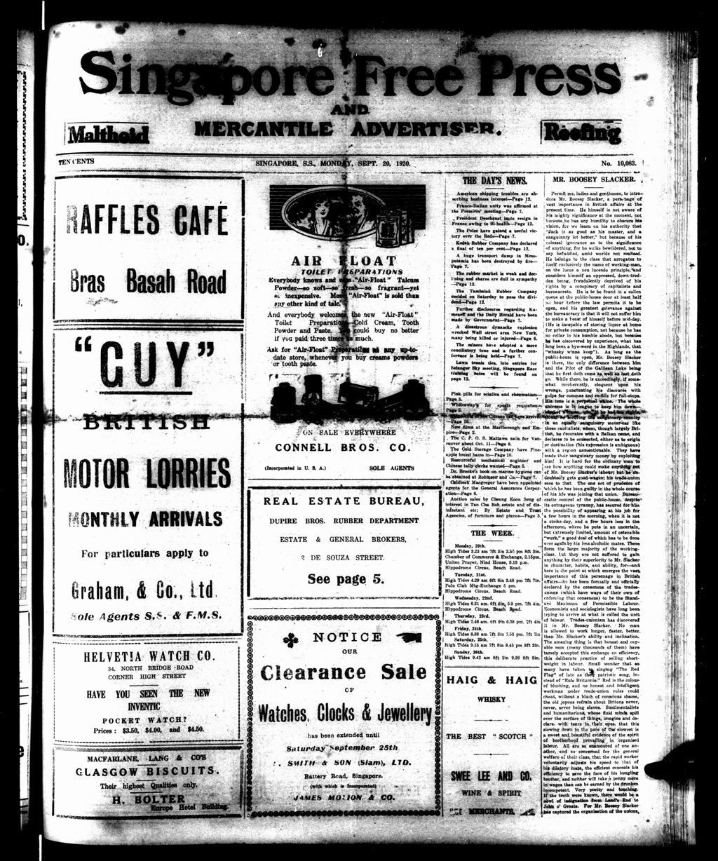 Miniature of Singapore Free Press and Mercantile Advertiser 20 September 1920