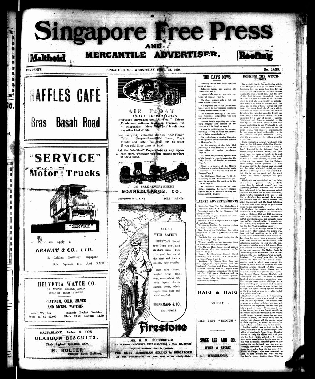 Miniature of Singapore Free Press and Mercantile Advertiser 22 September 1920