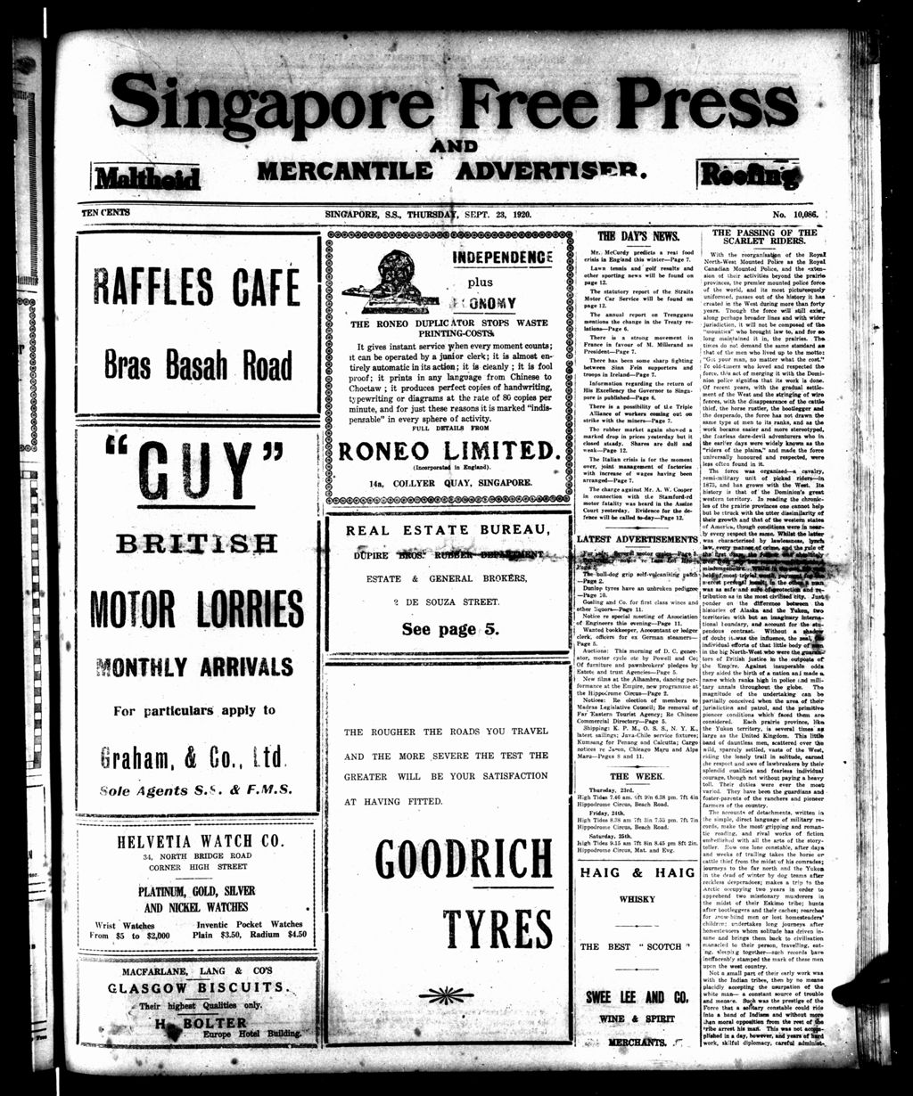 Miniature of Singapore Free Press and Mercantile Advertiser 23 September 1920