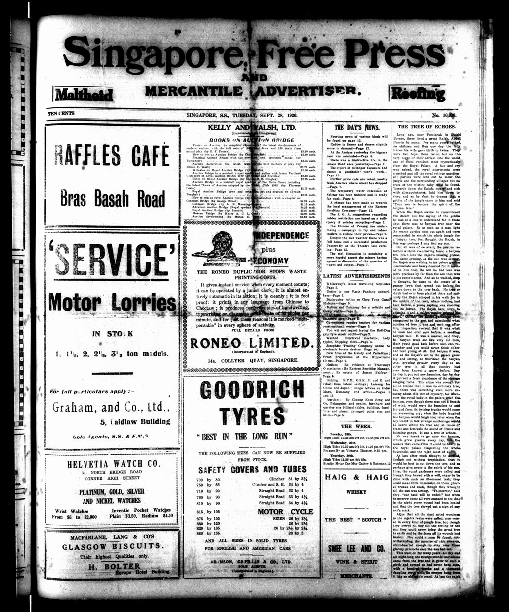 Miniature of Singapore Free Press and Mercantile Advertiser 28 September 1920