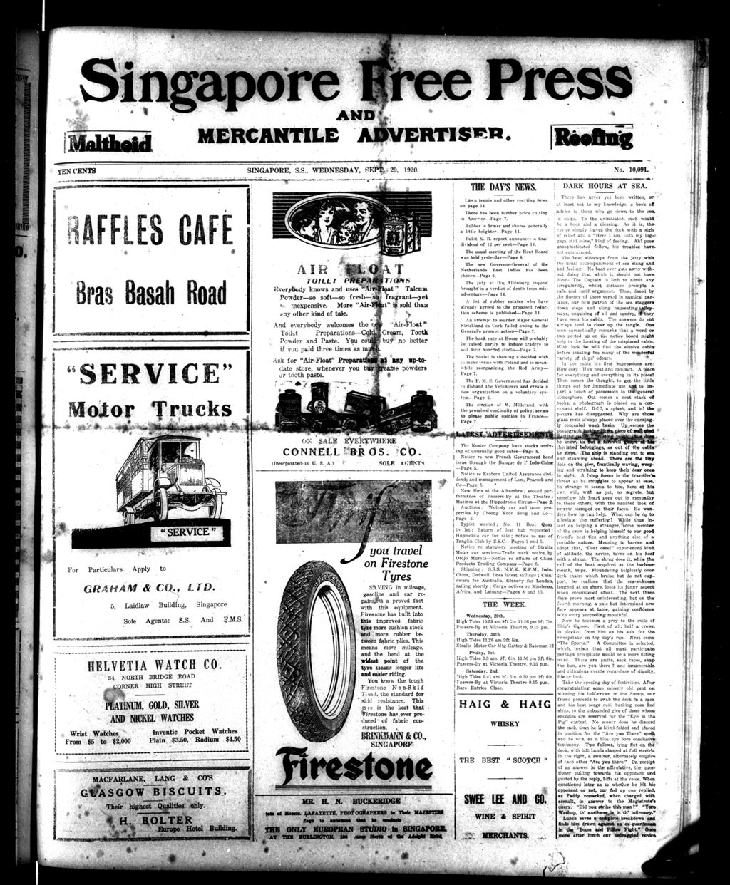 Miniature of Singapore Free Press and Mercantile Advertiser 29 September 1920