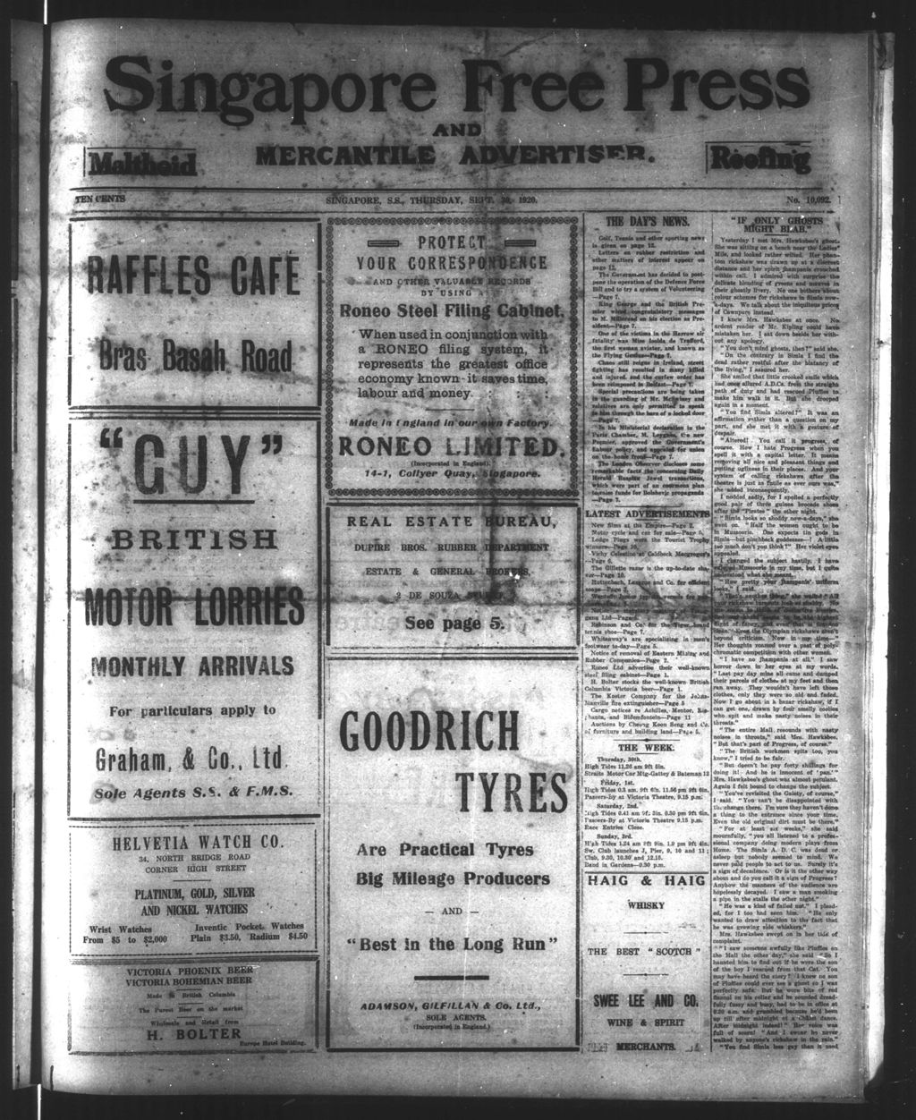 Miniature of Singapore Free Press and Mercantile Advertiser 30 September 1920