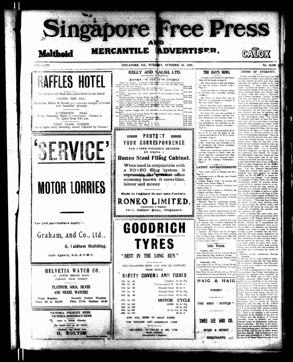 Miniature of Singapore Free Press and Mercantile Advertiser 19 October 1920