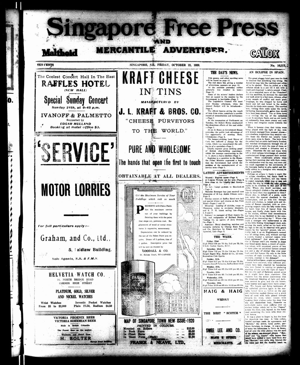 Miniature of Singapore Free Press and Mercantile Advertiser 22 October 1920