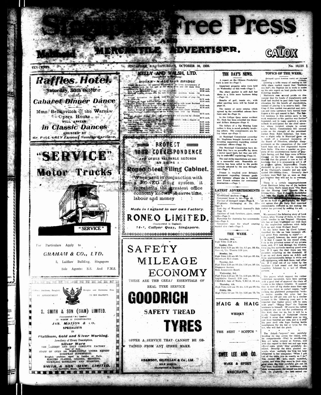 Miniature of Singapore Free Press and Mercantile Advertiser 30 October 1920