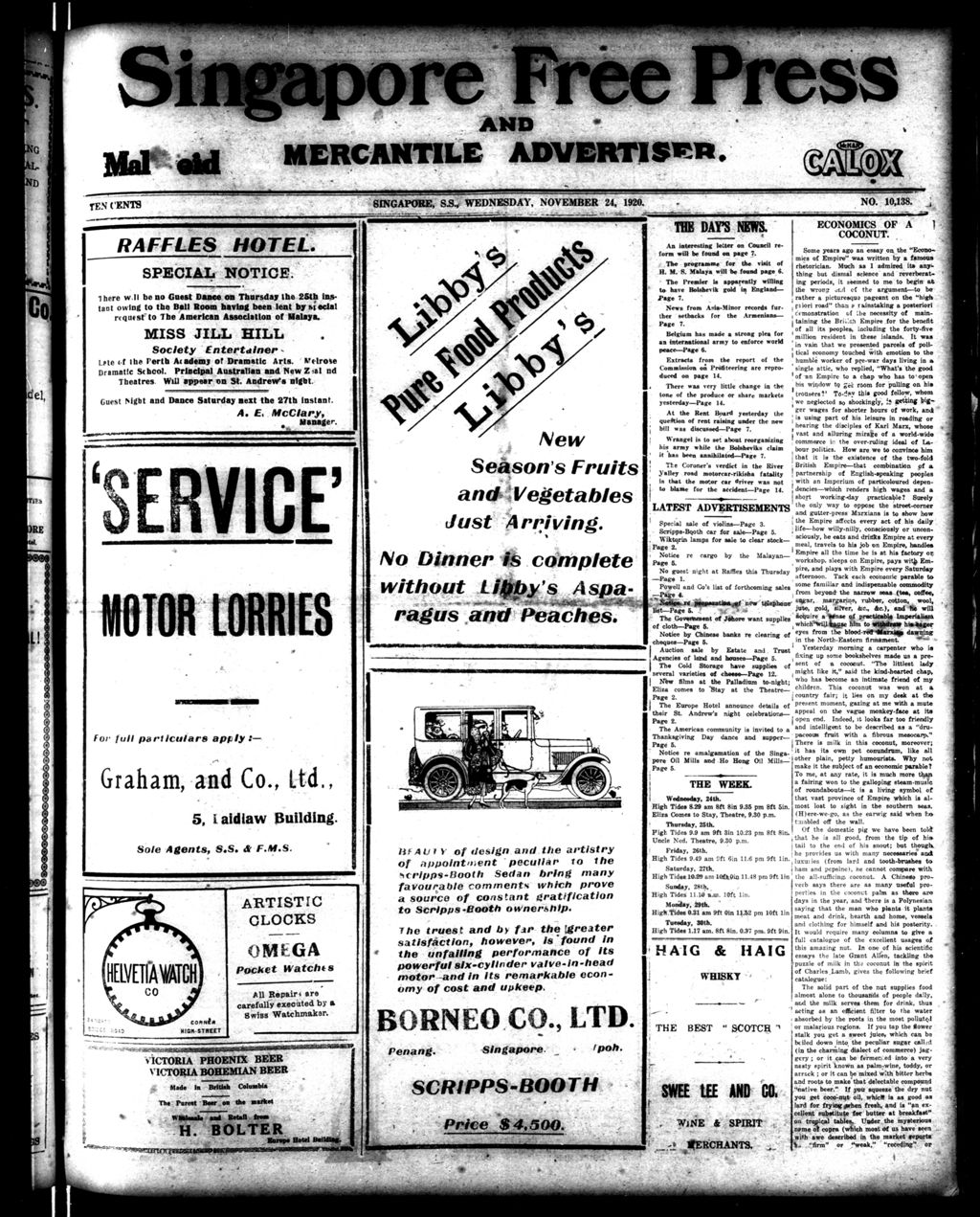 Miniature of Singapore Free Press and Mercantile Advertiser 24 November 1920