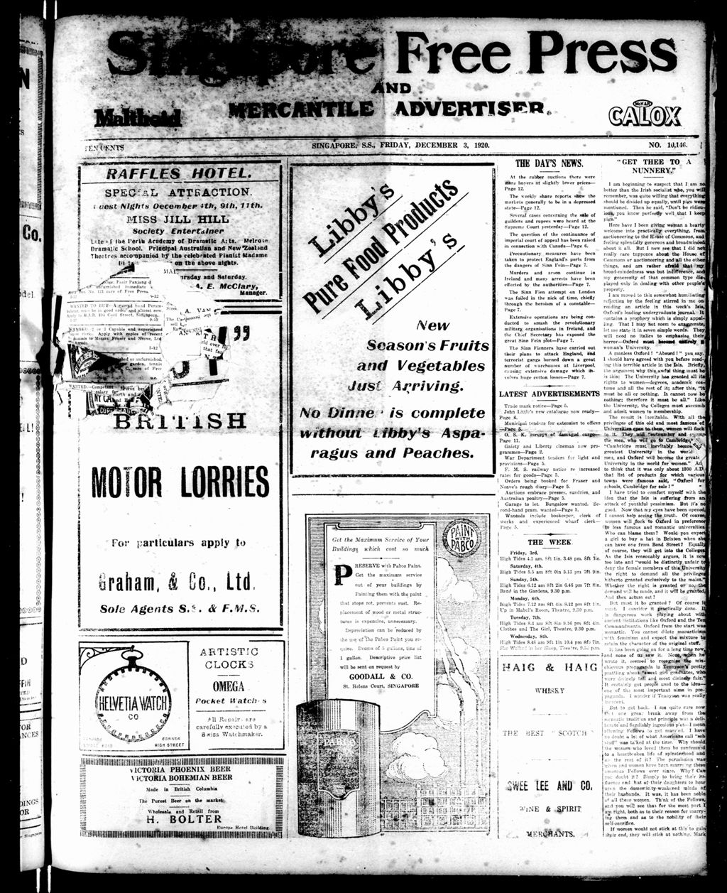 Miniature of Singapore Free Press and Mercantile Advertiser 03 December 1920