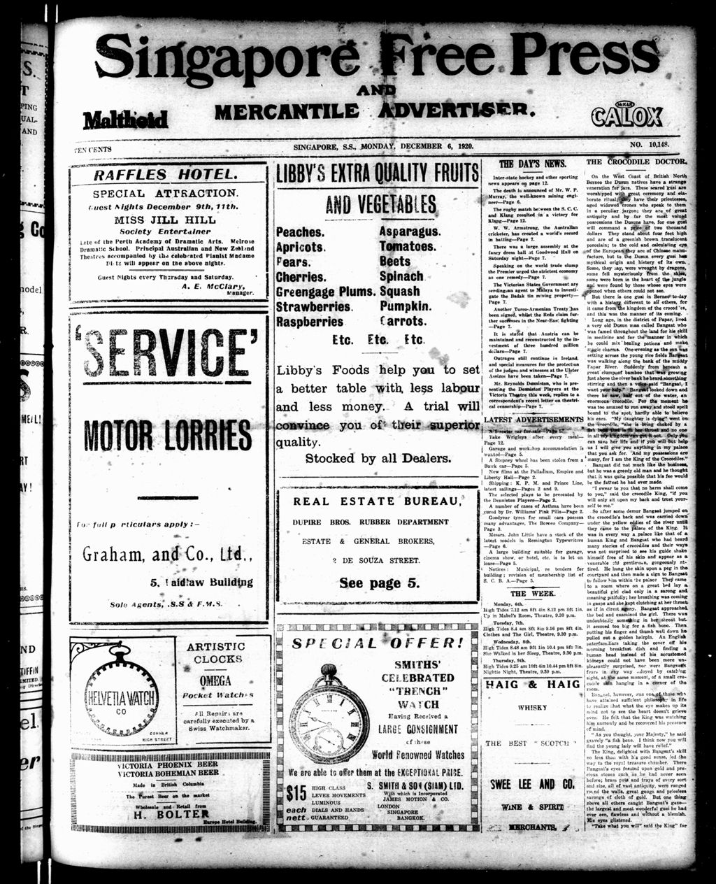 Miniature of Singapore Free Press and Mercantile Advertiser 06 December 1920