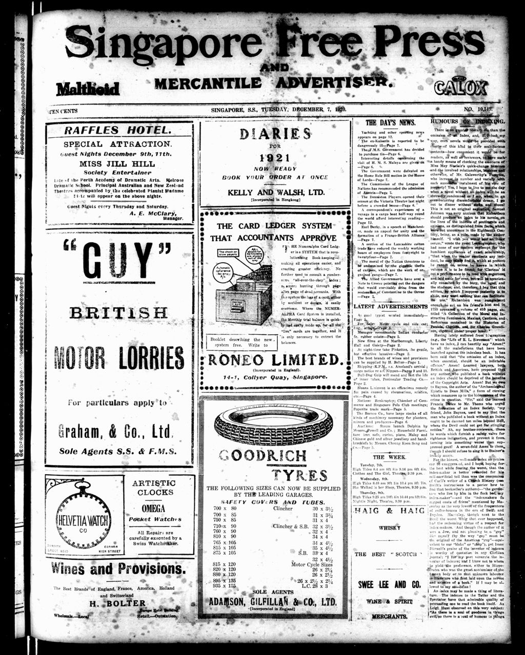 Miniature of Singapore Free Press and Mercantile Advertiser 07 December 1920