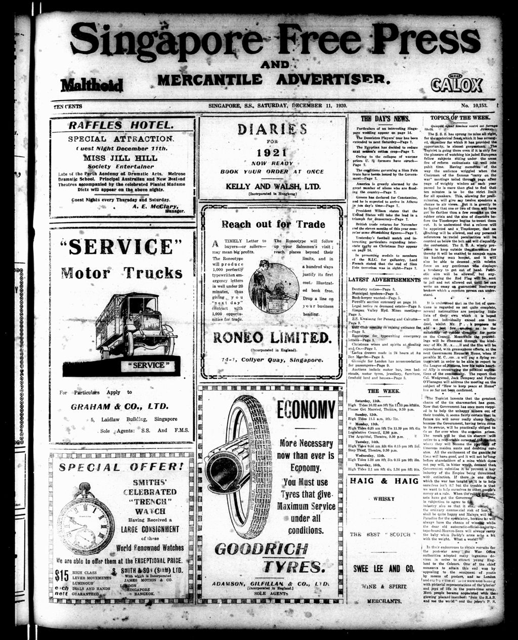 Miniature of Singapore Free Press and Mercantile Advertiser 11 December 1920