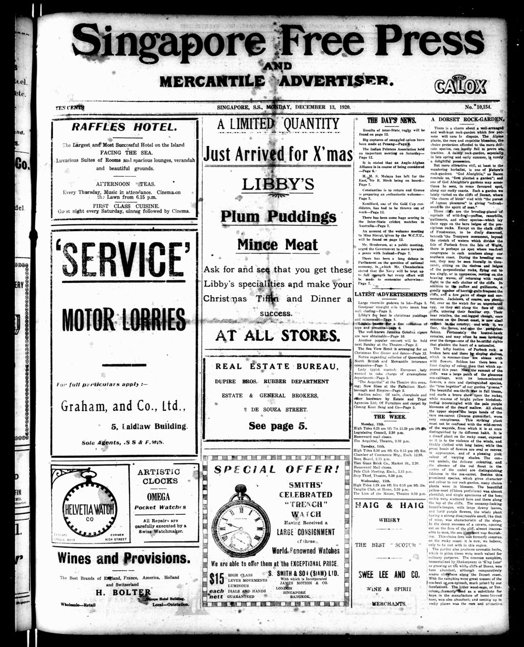 Miniature of Singapore Free Press and Mercantile Advertiser 13 December 1920