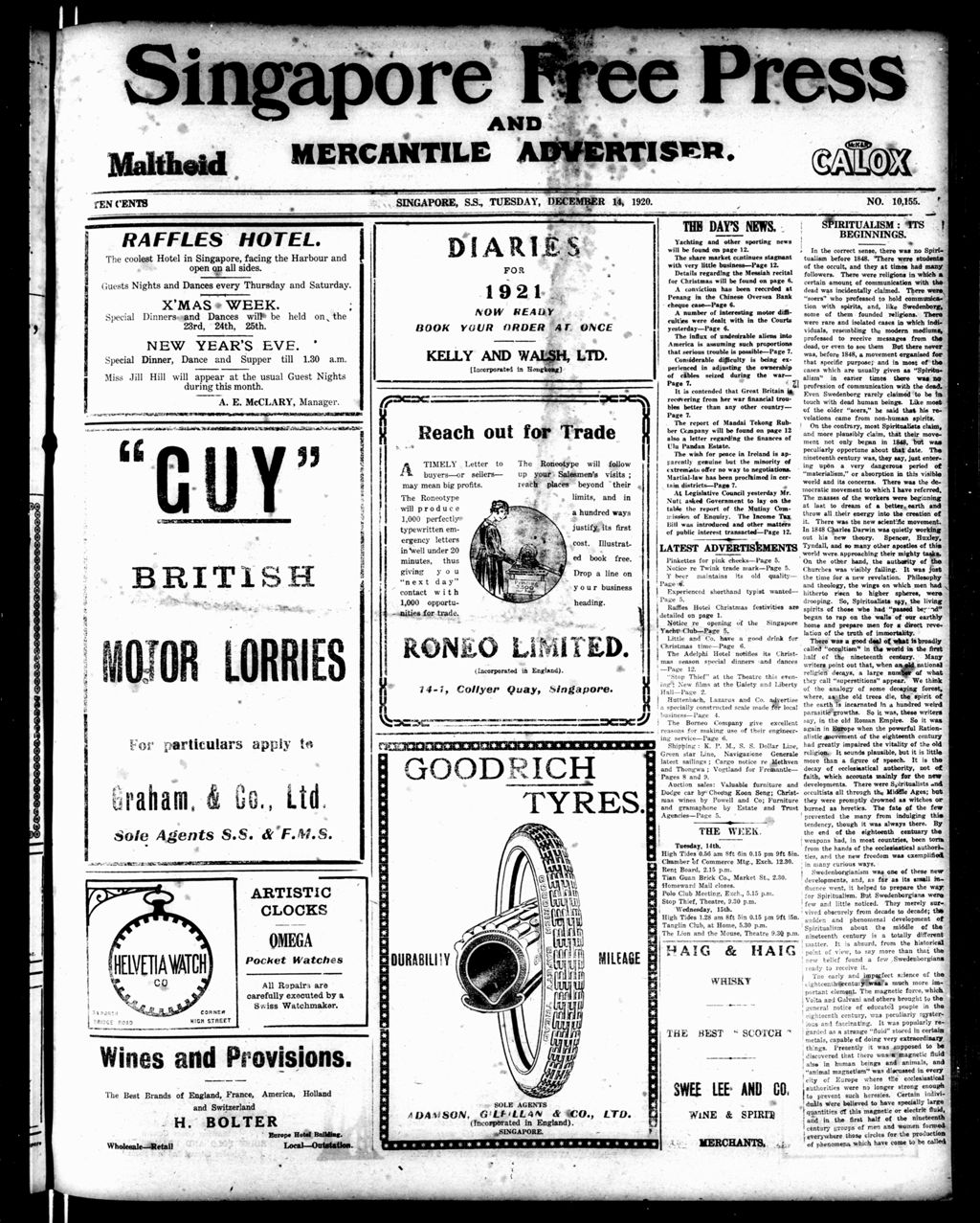 Miniature of Singapore Free Press and Mercantile Advertiser 14 December 1920