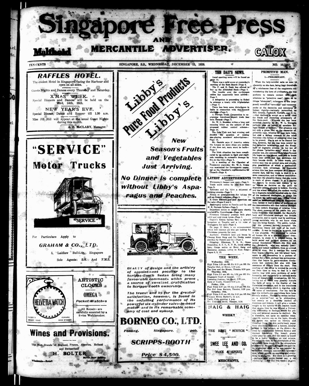 Miniature of Singapore Free Press and Mercantile Advertiser 15 December 1920