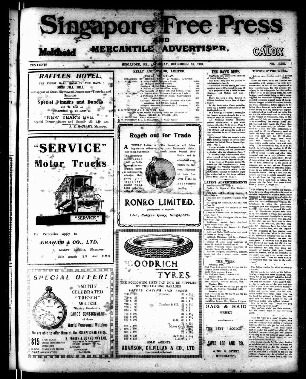 Miniature of Singapore Free Press and Mercantile Advertiser 18 December 1920