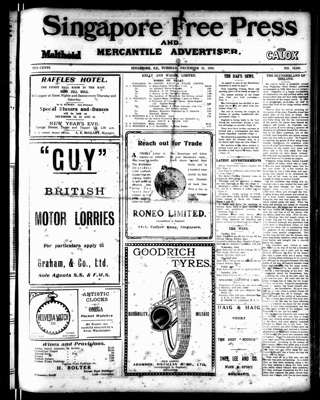 Miniature of Singapore Free Press and Mercantile Advertiser 21 December 1920