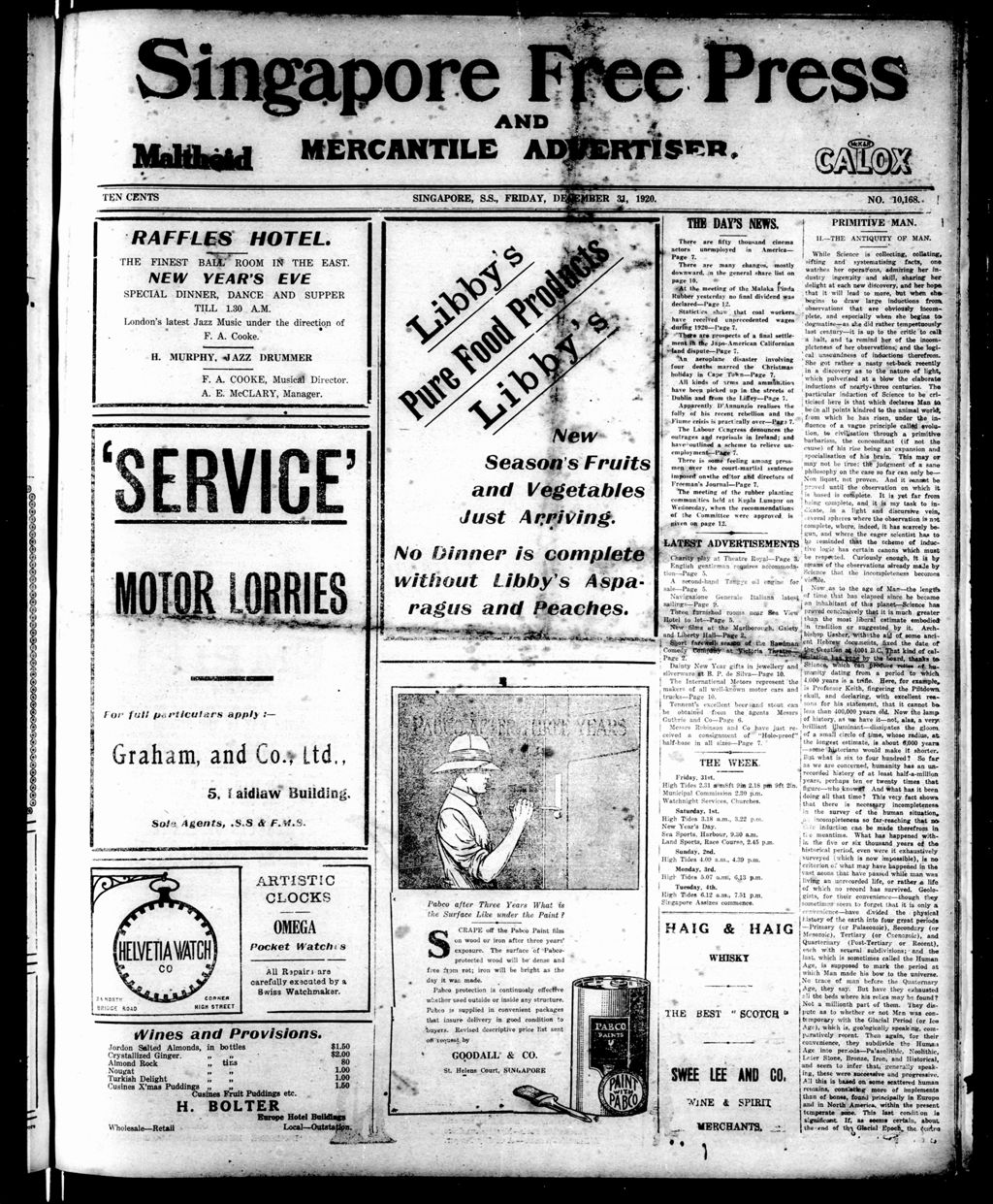 Miniature of Singapore Free Press and Mercantile Advertiser 31 December 1920